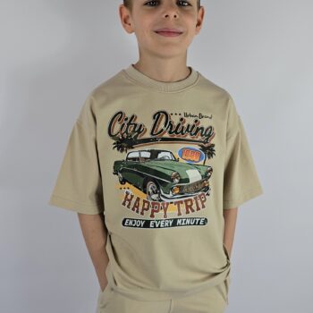T-SHIRT OVERSIZE BEŻ HAPPY TRIP