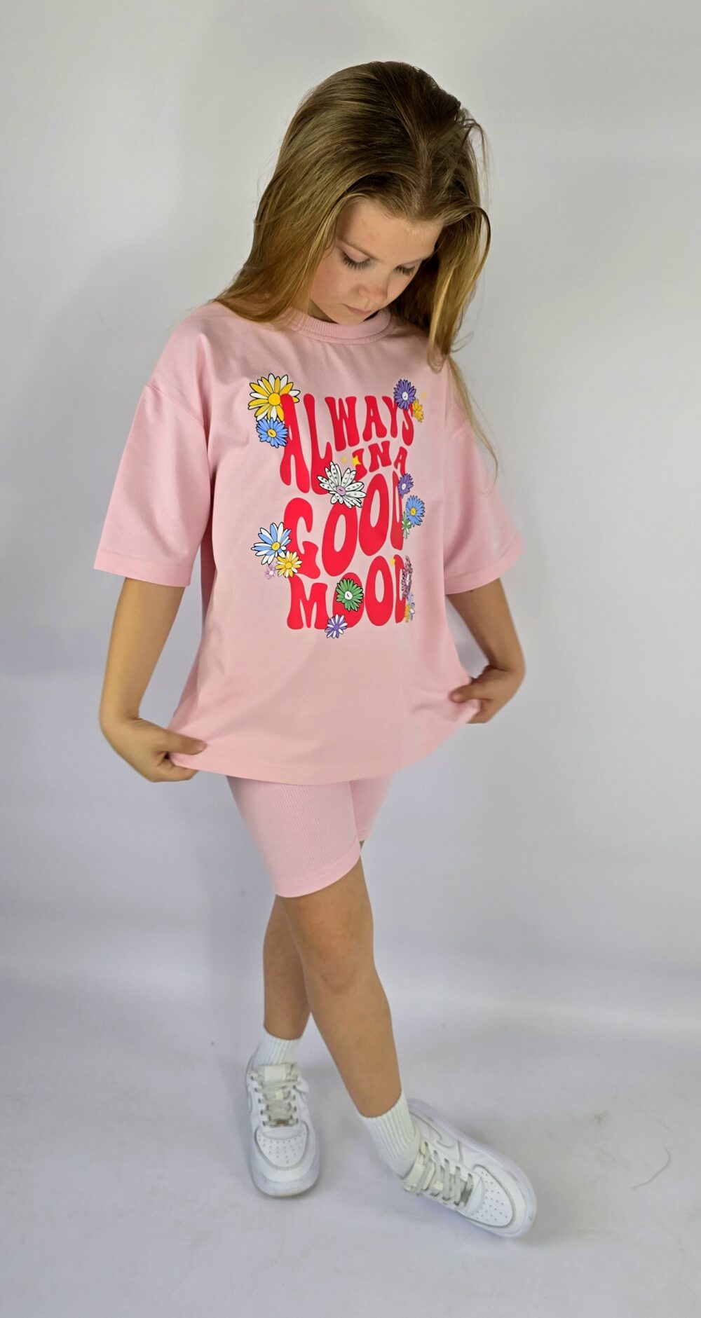 T-SHIRT OVERSIZE BABY PINK KWIATUSZKI - obrazek 4