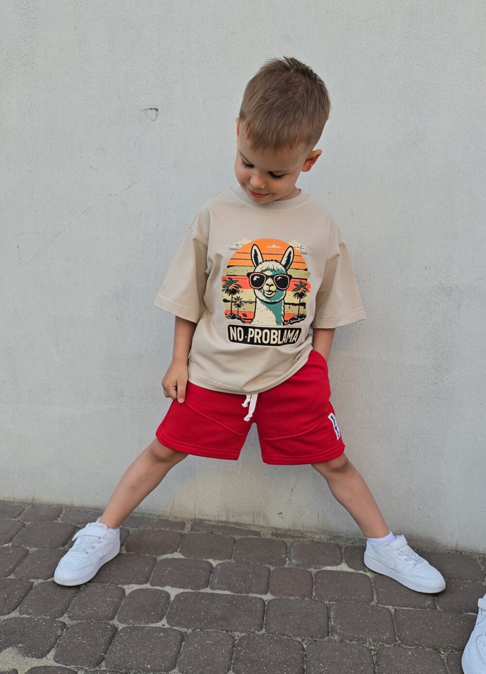 T-SHIRT NO PROBLAMA BEŻ OVERSIZE