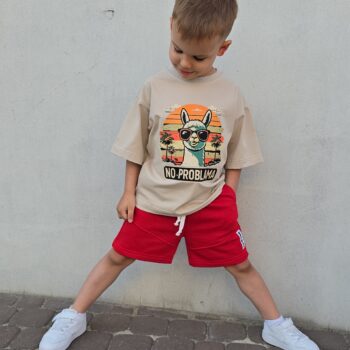 T-SHIRT NO PROBLAMA BEŻ OVERSIZE