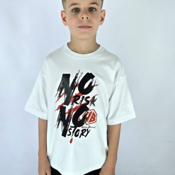 T-SHIRT NO RISK NO STORY BIAŁY OVERSIZE